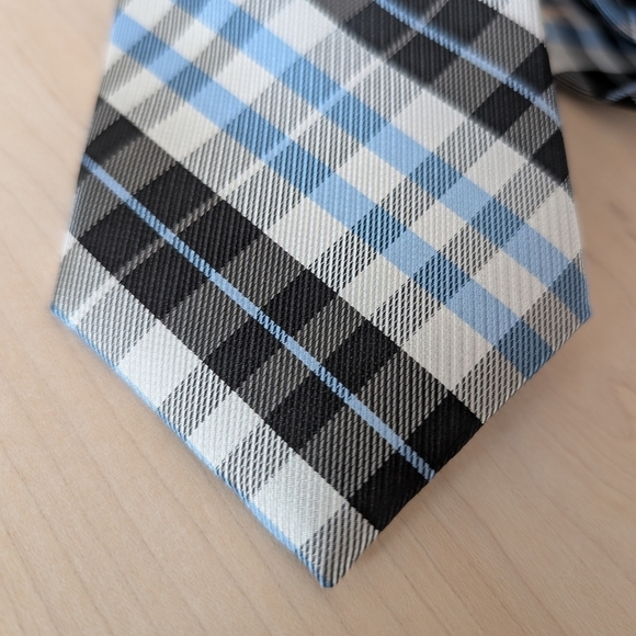 NICK GRAHAM Black and Blue Plaid Tie - Picture 4 of 7